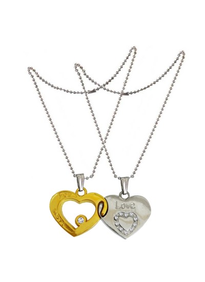 Two Pieces Couple Heart Shape Necklace by Menjewell 